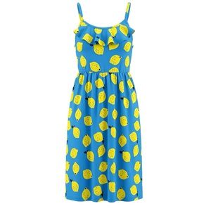 FADED GLORY Sundress Blue With Yellow Lemon Print Size Large 10-12 Preowned